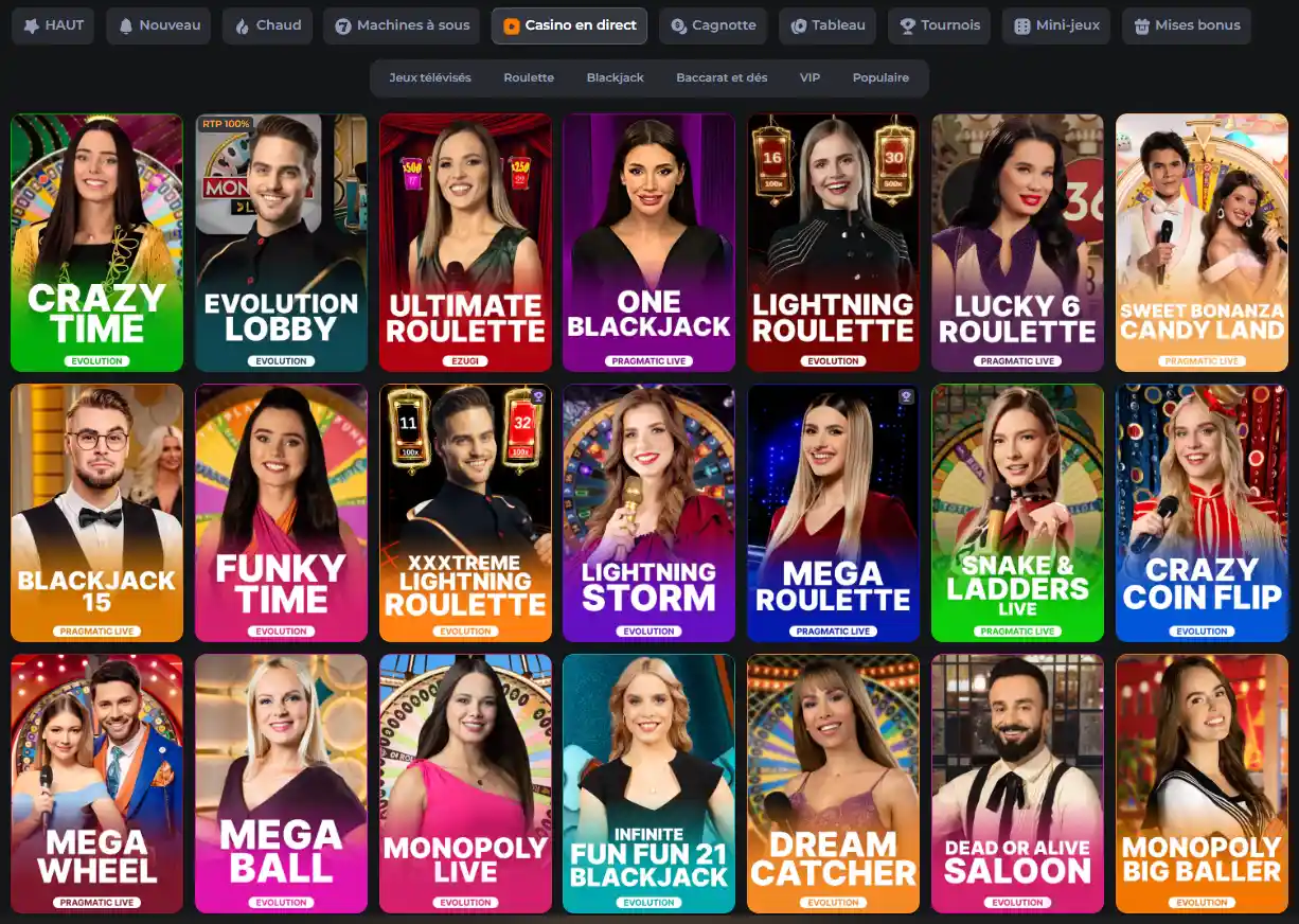 Jeux de casino en direct disponibles sur Cosmicslotz Casino
